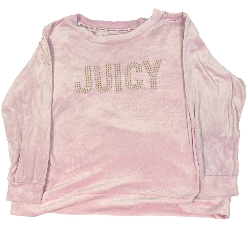 Juicy Couture Velour Sweatshirt Womens 1X Pink Rhinestone Logo Top - Picture 13 of 16